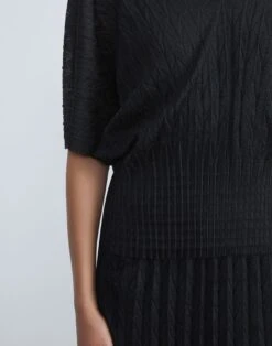 Sheer Metallic Origami Pleat Sweater -Chic Daily Fashion mwby3r kp20 black detail2