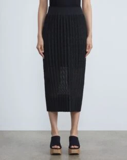 Sheer Metallic Origami Pleat Midi Skirt -Chic Daily Fashion mwby5r kp20 black