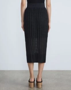 Sheer Metallic Origami Pleat Midi Skirt -Chic Daily Fashion mwby5r kp20 black back