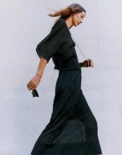 Sheer Metallic Origami Pleat Midi Skirt -Chic Daily Fashion mwby5r kp20 black catalog