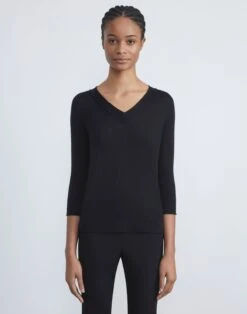 Fine Gauge Cashmere V-Neck Sweater -Chic Daily Fashion mwcb9r kc61 black