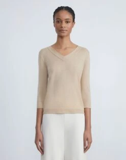 Fine Gauge Cashmere V-Neck Sweater -Chic Daily Fashion mwcb9r kc61 dune