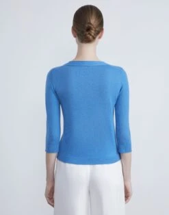 Fine Gauge Cashmere V-Neck Sweater -Chic Daily Fashion mwcb9r kc61 sonic blue back