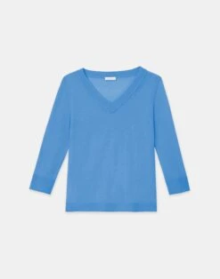 Fine Gauge Cashmere V-Neck Sweater -Chic Daily Fashion mwcb9r kc61 sonic blue flat