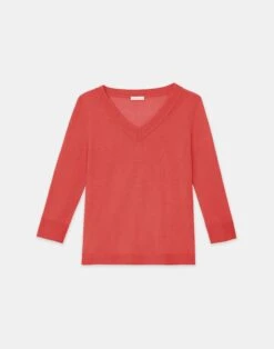 Fine Gauge Cashmere V-Neck Sweater -Chic Daily Fashion mwcb9r kc61 stamped poppy flat