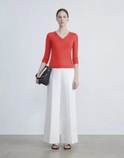 Fine Gauge Cashmere V-Neck Sweater -Chic Daily Fashion mwcb9r kc61 stamped poppy full