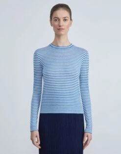 Stripe Fine Gauge Cashmere Sweater -Chic Daily Fashion mwcc1r kc61 sonic blue multi