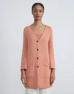 Cotton-Silk Long Cardigan -Chic Daily Fashion mwcc7r kk96 coral haze