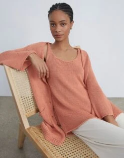 Cotton-Silk Long Cardigan -Chic Daily Fashion mwcc7r kk96 coral haze elevated