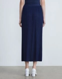Silk Crepe Knit Pleated Skirt -Chic Daily Fashion mwcc8r ks43 midnight blue back