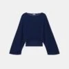 Silk Crepe Knit Pleated Blouson Sweater