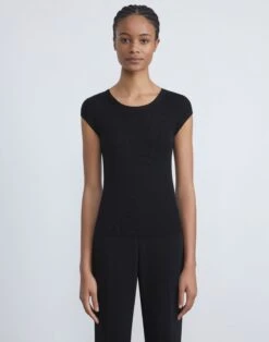 Finespun Voile Ribbed Cap Sleeve Top -Chic Daily Fashion mwcd3r kv52 black