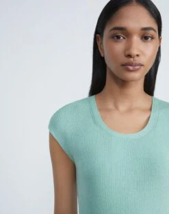 Finespun Voile Ribbed Cap Sleeve Top -Chic Daily Fashion mwcd3r kv52 liberty green detail