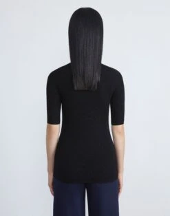 Finespun Voile Ribbed Short Sleeve Sweater -Chic Daily Fashion mwcd4r kv52 black back