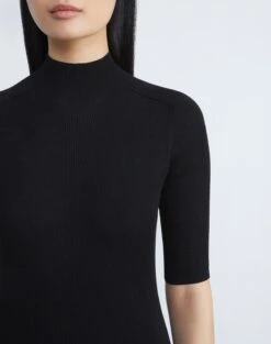 Finespun Voile Ribbed Short Sleeve Sweater -Chic Daily Fashion mwcd4r kv52 black detail