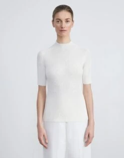 Finespun Voile Ribbed Short Sleeve Sweater -Chic Daily Fashion mwcd4r kv52 cloud