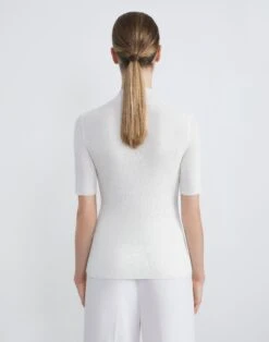 Finespun Voile Ribbed Short Sleeve Sweater -Chic Daily Fashion mwcd4r kv52 cloud back