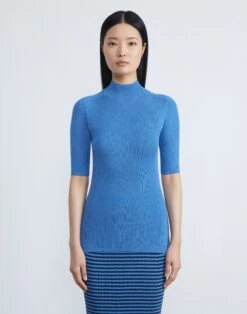 Finespun Voile Ribbed Short Sleeve Sweater -Chic Daily Fashion mwcd4r kv52 sonic blue