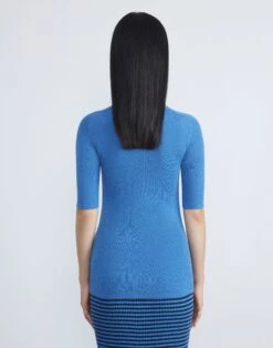 Finespun Voile Ribbed Short Sleeve Sweater -Chic Daily Fashion mwcd4r kv52 sonic blue back