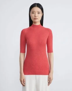 Finespun Voile Ribbed Short Sleeve Sweater -Chic Daily Fashion mwcd4r kv52 stamped poppy