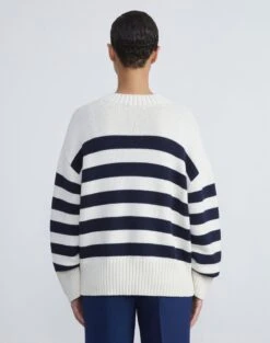 Nautical Stripe Cotton-Wool Chainette Sweater -Chic Daily Fashion mwce1r kw80 creme multi back