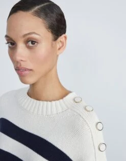 Nautical Stripe Cotton-Wool Chainette Sweater -Chic Daily Fashion mwce1r kw80 creme multi detail