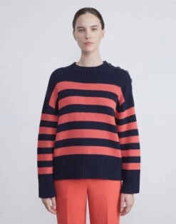 Nautical Stripe Cotton-Wool Chainette Sweater -Chic Daily Fashion mwce1r kw80 marina blue multi
