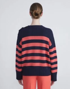 Nautical Stripe Cotton-Wool Chainette Sweater -Chic Daily Fashion mwce1r kw80 marina blue multi back