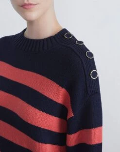 Nautical Stripe Cotton-Wool Chainette Sweater -Chic Daily Fashion mwce1r kw80 marina blue multi detail