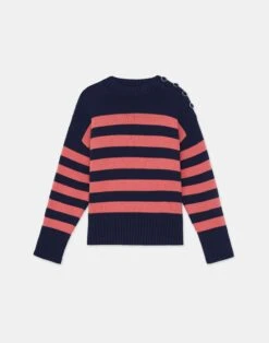 Nautical Stripe Cotton-Wool Chainette Sweater -Chic Daily Fashion mwce1r kw80 marina blue multi flat