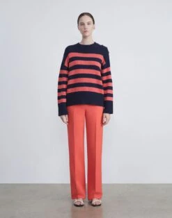 Nautical Stripe Cotton-Wool Chainette Sweater -Chic Daily Fashion mwce1r kw80 marina blue multi full