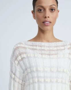 Cotton-Silk & Wool Bouclé Sweater -Chic Daily Fashion mwce2r kkc2 cloud detail