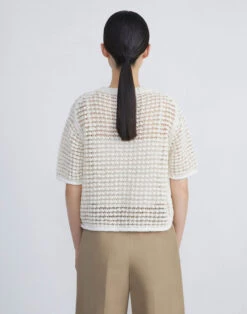 Cotton-Silk Net Stitch Short Sleeve Sweater -Chic Daily Fashion mwce3r kkc2 cloud multi back
