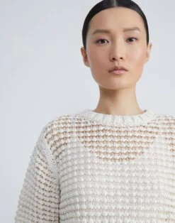 Cotton-Silk Net Stitch Short Sleeve Sweater -Chic Daily Fashion mwce3r kkc2 cloud multi detail