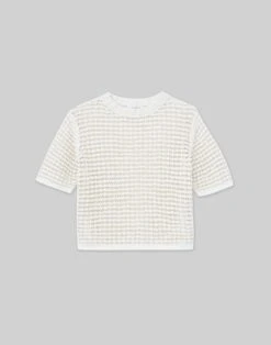 Cotton-Silk Net Stitch Short Sleeve Sweater -Chic Daily Fashion mwce3r kkc2 cloud multi flat