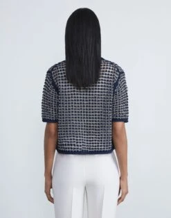 Cotton-Silk Net Stitch Short Sleeve Sweater -Chic Daily Fashion mwce3r kkc2 ink multi back