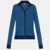 Stripe Matte Crepe Pointelle Collared Cardigan