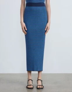 Stripe Matte Crepe Pointelle Skirt -Chic Daily Fashion mwce5r kv73 midnight blue multi