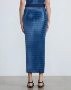 Stripe Matte Crepe Pointelle Skirt -Chic Daily Fashion mwce5r kv73 midnight blue multi back