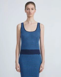 Stripe Matte Crepe Pointelle Tank -Chic Daily Fashion mwce6r kv73 midnight blue multi