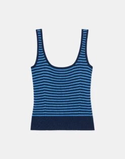 Stripe Matte Crepe Pointelle Tank