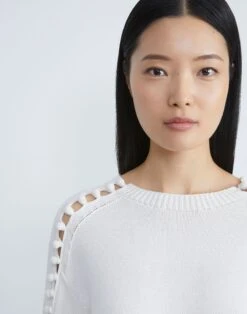 Cotton-Silk Crochet Button Sleeve Sweater -Chic Daily Fashion mwce7e kk96 cloud detail