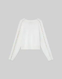 Cotton-Silk Crochet Button Sleeve Sweater