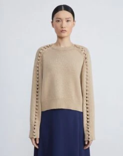 Cotton-Silk Crochet Button Sleeve Sweater -Chic Daily Fashion mwce7e kk96 dune