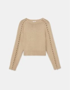 Cotton-Silk Crochet Button Sleeve Sweater -Chic Daily Fashion mwce7e kk96 dune flat