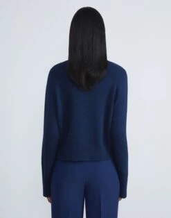 Cotton-Silk Crochet Button Sleeve Sweater -Chic Daily Fashion mwce7e kk96 midnight blue back