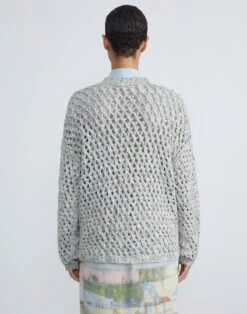 Postcards Print Cotton-Silk Hand-Knit Oversized Sweater -Chic Daily Fashion mwcf2p kke9 aerial blue multi back