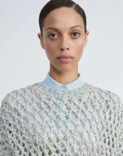 Postcards Print Cotton-Silk Hand-Knit Oversized Sweater -Chic Daily Fashion mwcf2p kke9 aerial blue multi detail