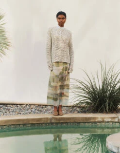 Postcards Print Cotton-Silk Hand-Knit Oversized Sweater -Chic Daily Fashion mwcf2p kke9 aerial blue multi elevated