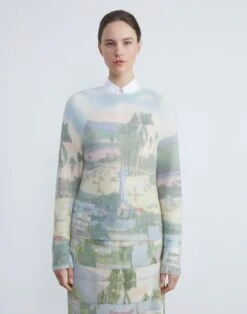 Postcards Print Cashmere Sweater -Chic Daily Fashion mwcf7p kc04 liberty green multi